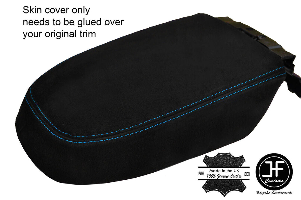 BLUE STITCH REAL SUEDE ARMREST COVER FITS FORD FOCUS MK3 2008-2011 CUSTOM NEW