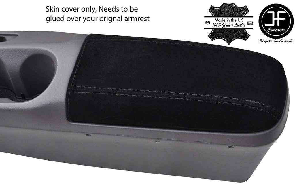 BLACK STITCHING REAL SUEDE ARMREST LID COVER FITS TOYOTA CELICA MK7 1999-2005