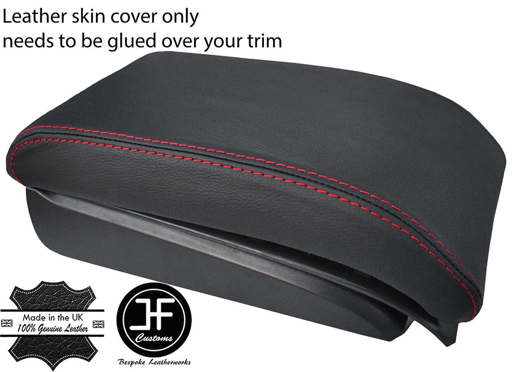RED STITCH BLACK  LEATHER SLIDING  ARMREST COVER FOR VW TOURAN CADDY 03-10
