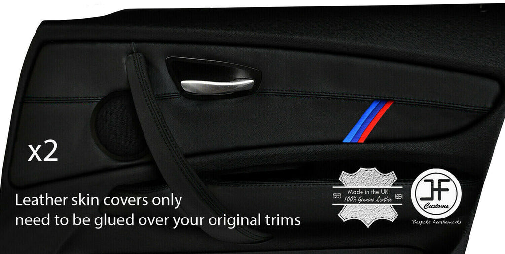 BLACK STICH TRI STRIPE 2X FRONT DOOR CARD TRIM LEATHER COVERS FOR BMW E87 04-12