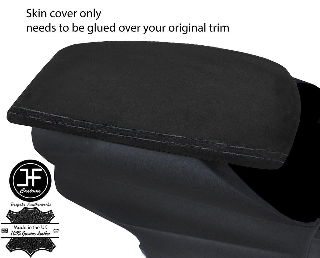 BLACK STITCHING REAL SUEDE ARMREST LID COVER FITS CITROEN DS5 2011-2017