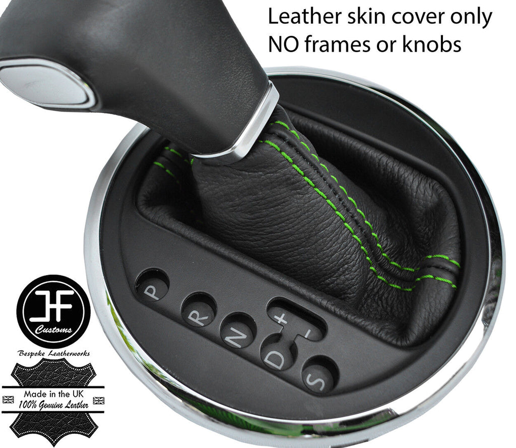 GREEN STITCH AUTO AUTOMATIC LEATHER GEAR GAITER FOR VW T5 TRANSPORTER CARAVELLE