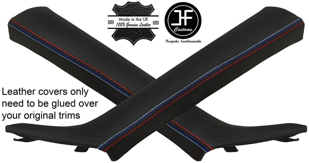 BLACK LEATHER TRI STITCH 2X A POST PILLAR COVERS FITS BMW 4 SERIES COUPE F32 82