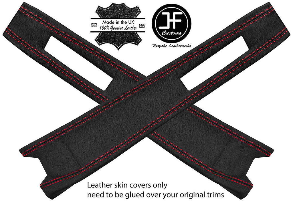 RED STITCH 2X UPPER B PILLAR REAL LEATHER COVERS FITS RANGE ROVER CLASSIC