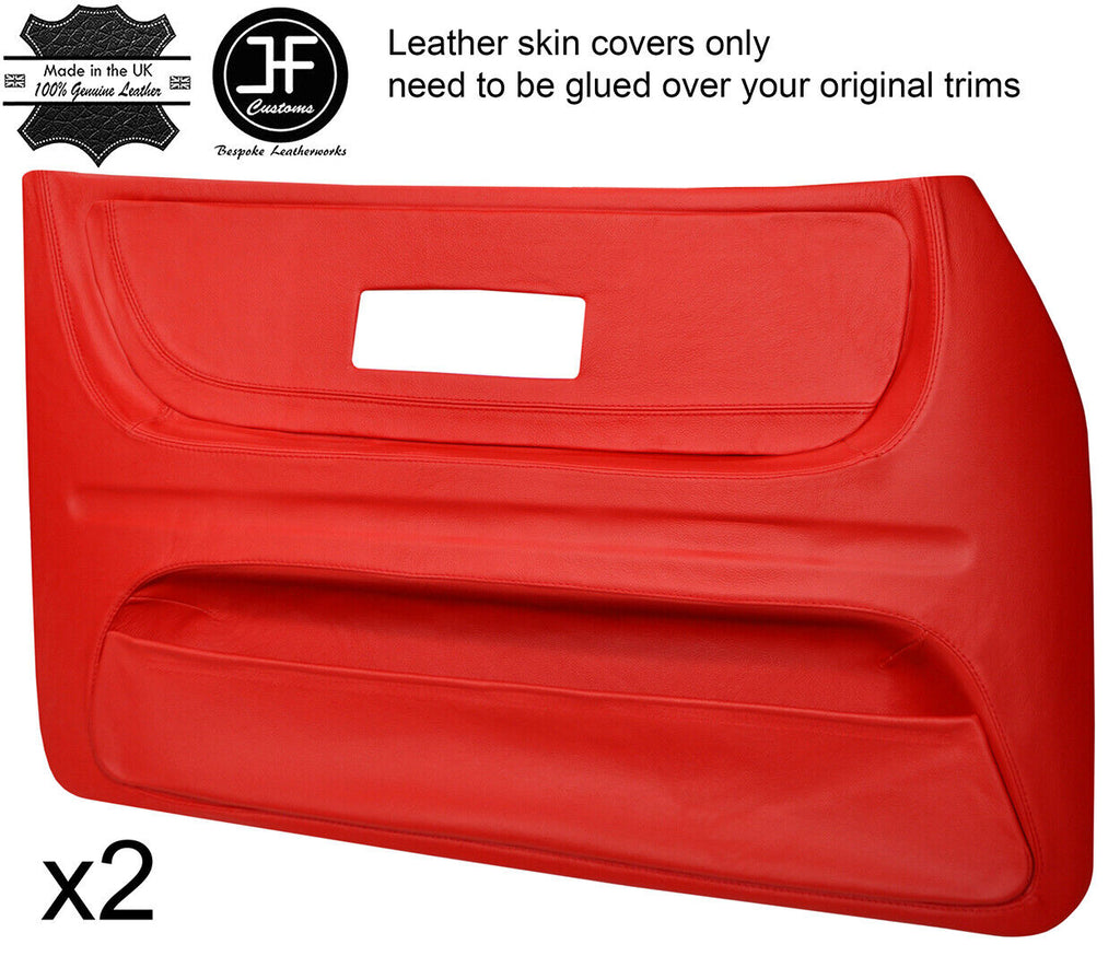 RED LEATHER 2X FRONT FULL  DOOR CARD TRIM COVERS FITS SAAB 900 CLASSIC 78-93