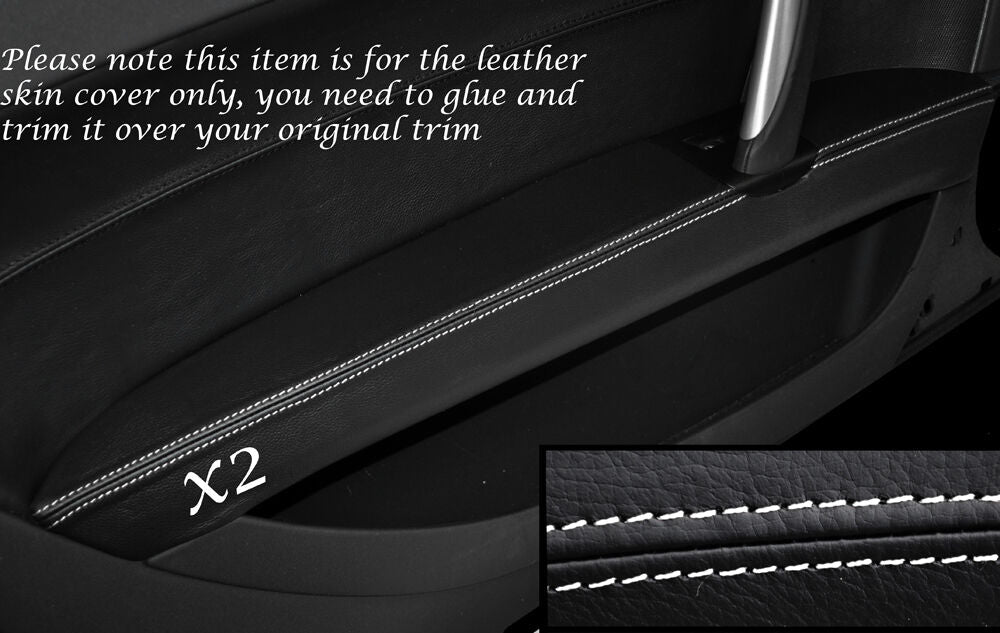 WHITE STITCH 2X FRONT DOOR ARMREST LEATHER SKIN COVERS FITS AUDI TT MK2 06-14