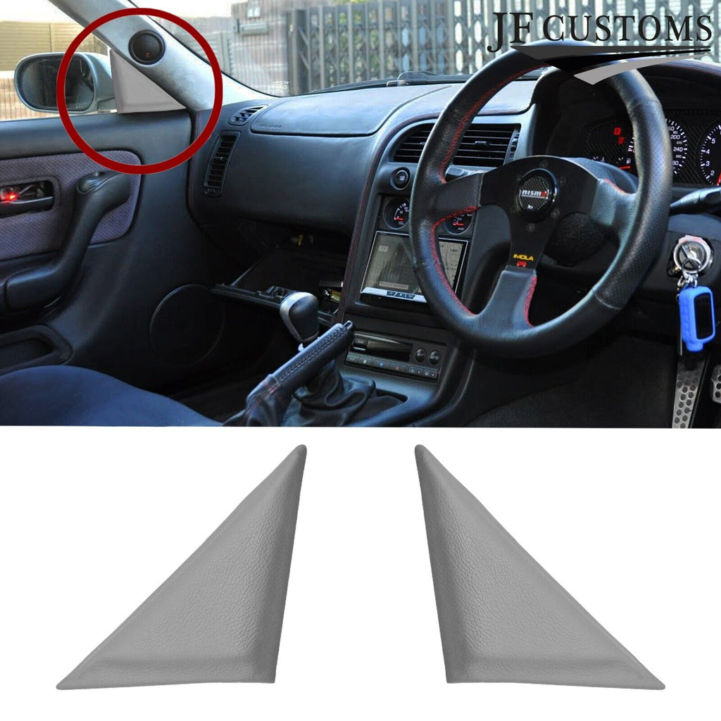 L GREY ST 2X WING MIRROR DOOR TRIM COVER+PLASTIC FRAMES FITS NISSAN SKYLINE R33