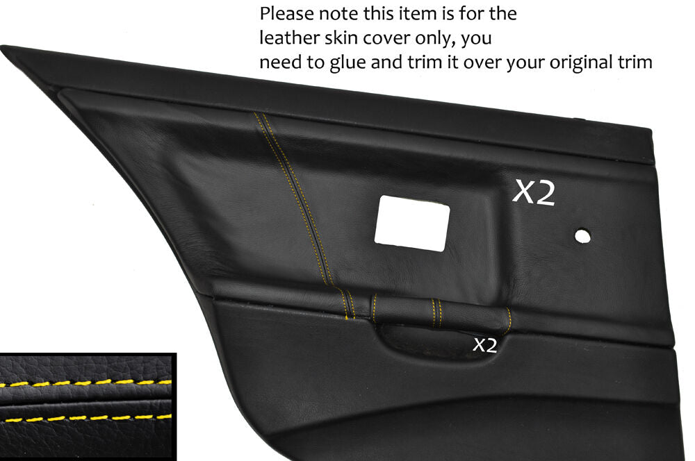 YELLOW STITCH 2X REAR DOOR CARD LEATHER COVERS FITS BMW E36 SALOON SEDAN 91-98