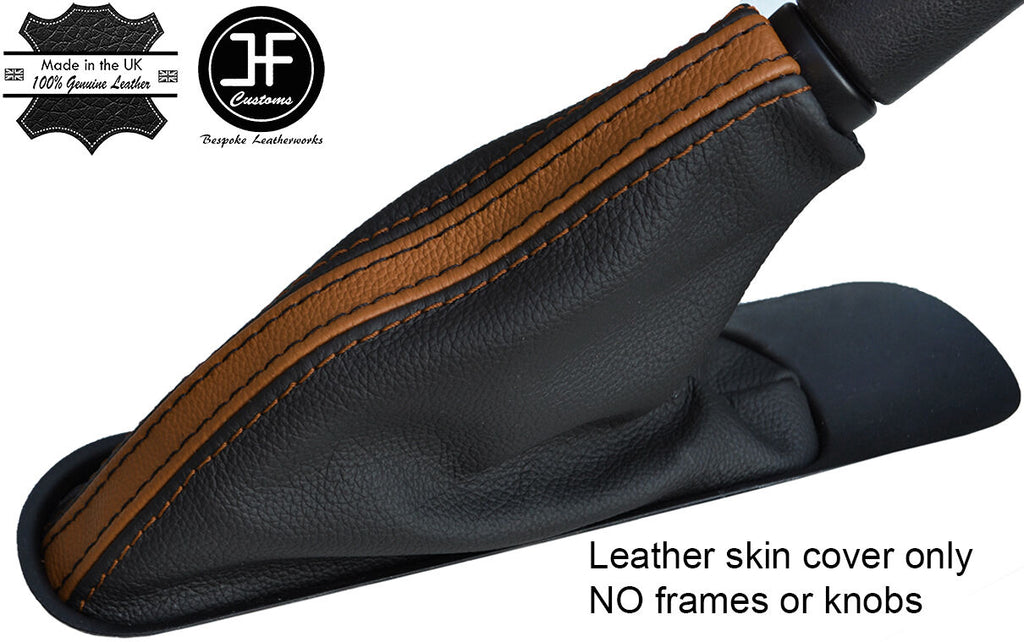 BLACK BROWN STRIPE TOP GRAIN LEATHER HANDBRAKE GAITER FOR BMW MINI R55 R56 R57