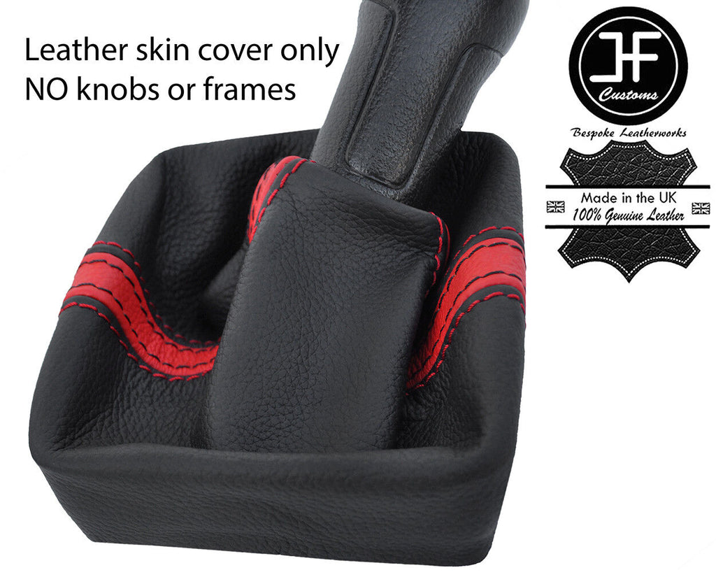 BLACK & RED STRIPES TOP GRAIN LEATHER GEAR GAITER FITS VW POLO 9N 9N2 02-09