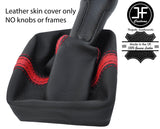 BLACK & RED STRIPES TOP GRAIN LEATHER GEAR GAITER FITS VW POLO 9N 9N2 02-09