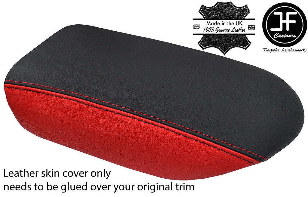 BLACK & RED TOP GRAIN REAL LEATHER ARMREST COVER FITS GT-R GTR R35 2009-2017