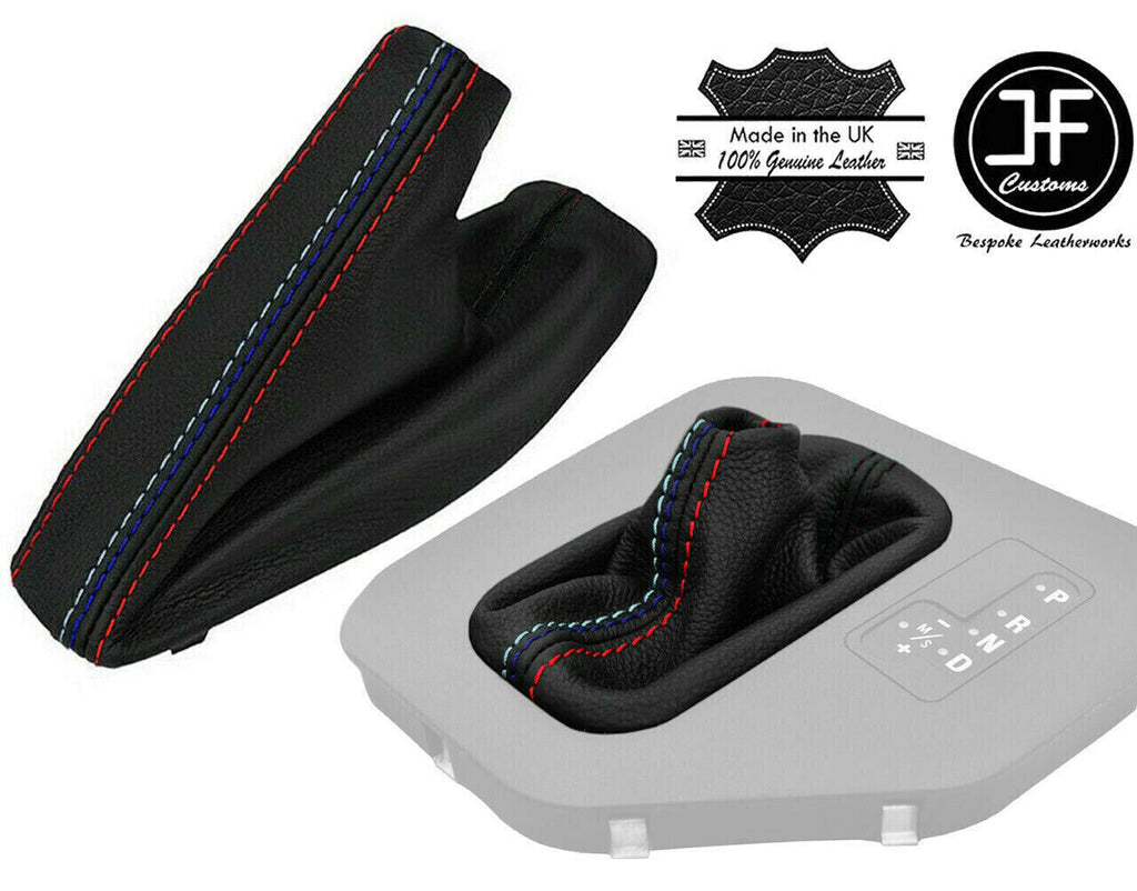 BLACK & TRI STITCH LEATHER AUTOMATIC GEAR HANDBRAKE GAITER FITS BMW E39 96-03