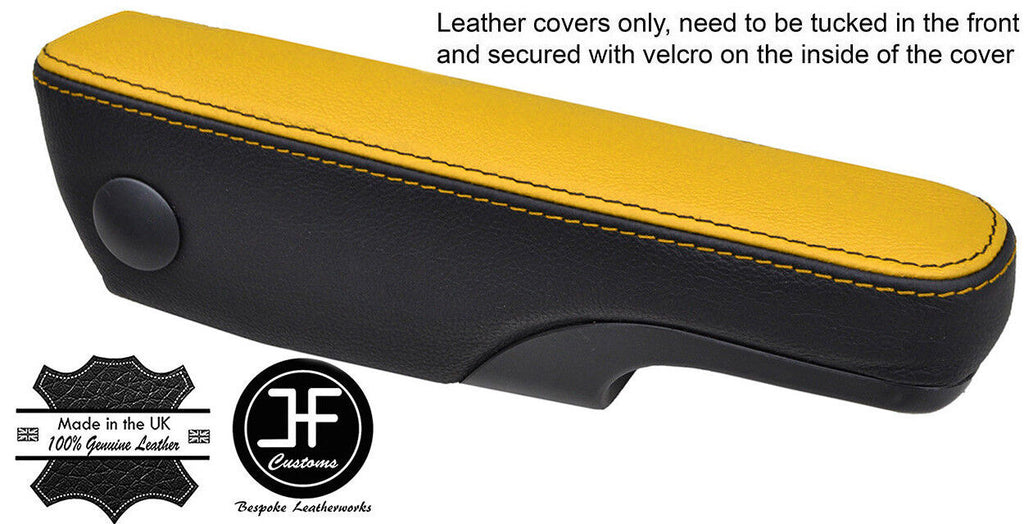 BLACK & YELLOW LEATHER 1X DRIVER SEAT ARMREST COVERS FITS FORD TRANSIT MK7 06-13