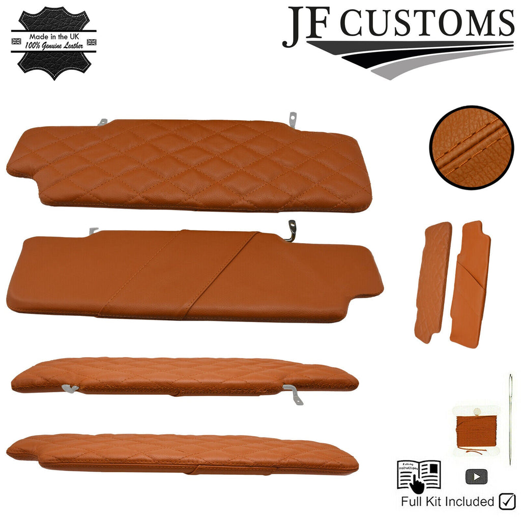 JF2 TAN LEATHER CROSS DIAMOND STITCH 2X SUN VISOR COVERS FOR DEFENDER 07-14