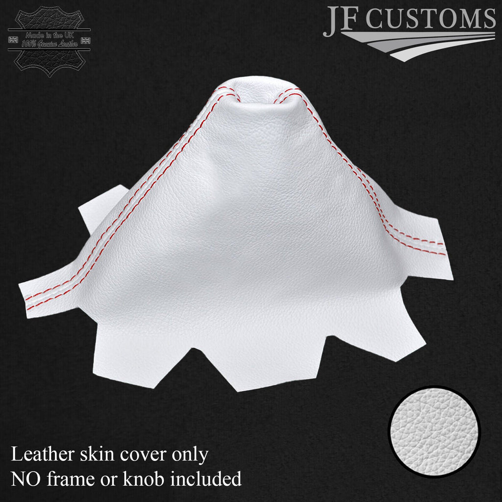 RED STITCH FITS VW T5 TRANSPORTER GEAR GAITER 2003-2010 WHITE LEATHER CUSTOM NEW