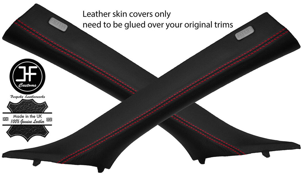 RED STITCH 2X A PILLAR REAL LEATHER COVERS FOR BMW 6 SERIES E63 COUPE 04-10