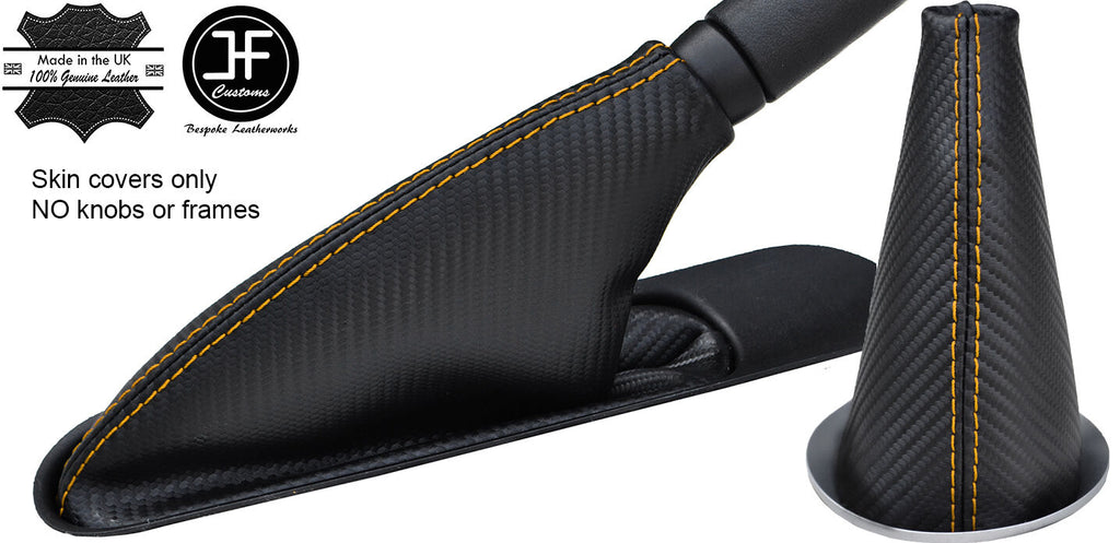 YELLOW STITCH CARBON VINYL GEAR HANDBRAKE GAITER FOR BMW MINI COOPER R55 R56 R57