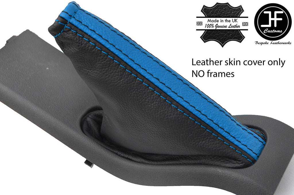 BLACK BLUE STRIPE TOP GRAIN LEATHER HANDBRAKE GAITER FOR FORD FOCUS MK2 05-07