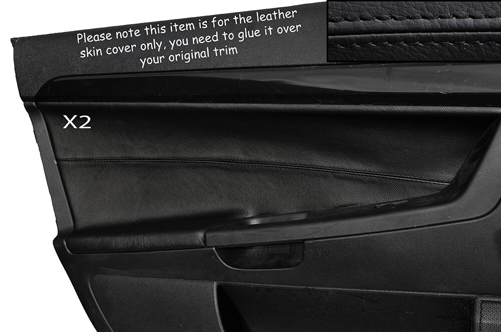 BLACK STITCH 2X FRONT DOOR CARD TRIM SKIN COVER FITS MITSUBISHI EVO 10 STYLE 2