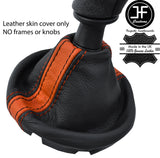 BLACK & ORANGE STRIPE REAL LEATHER  GEAR GAITER FOR VW T5 TRANSPORTER CARAVELLE