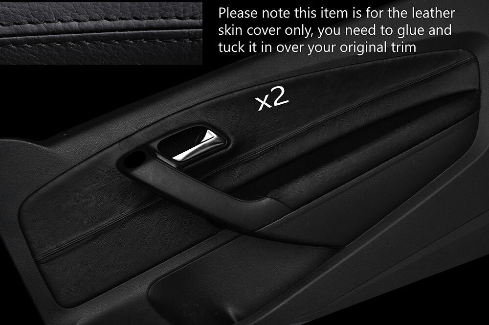BLACK STITCH 2X FRONT DOOR CARD TRIM SKIN COVERS FITS VW POLO MK8 09-15 3 DOOR
