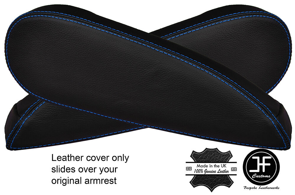 BLUE STITCH 2X SEAT ARMREST LEATHER COVERS FITS CITROEN C4 PICASSO VTR+ 06-13