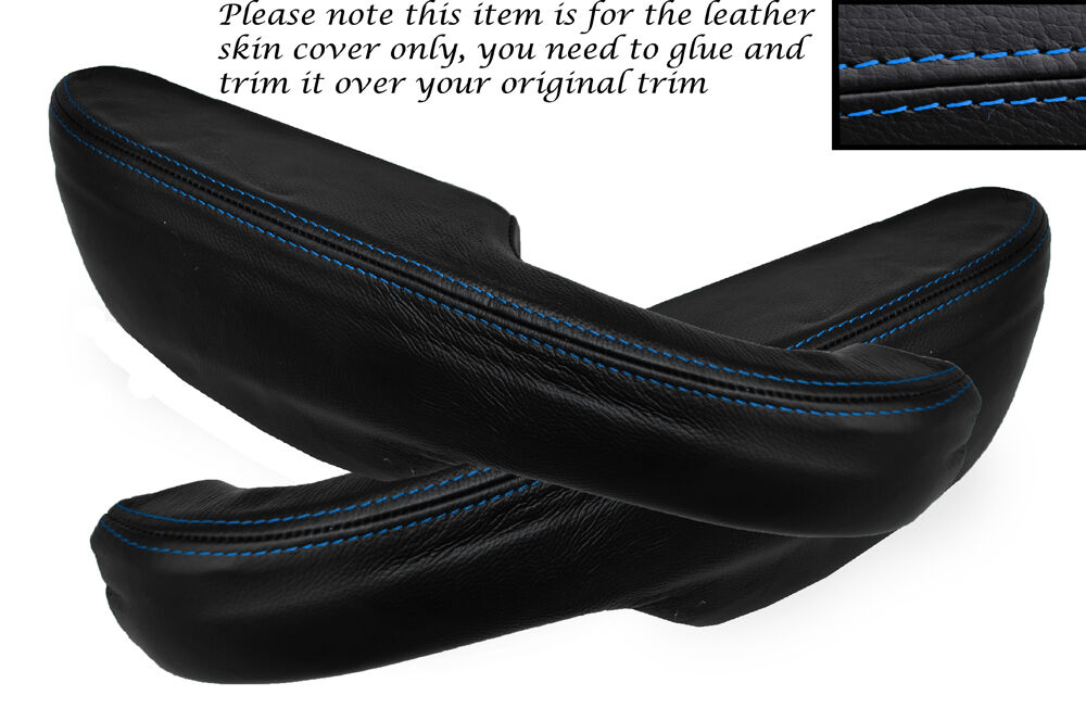 BLUE STITCH 2X FRONT DOOR HANDLE ARMREST SKIN COVERS FITS FORD SIERRA SAPPHIRE