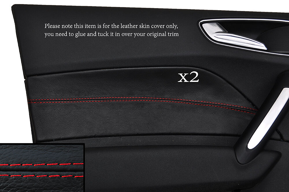 RED STITCH 2X FRONT DOOR CARD TRIM LEATHER COVER  FITS AUDI A1 10-14 5 DOOR