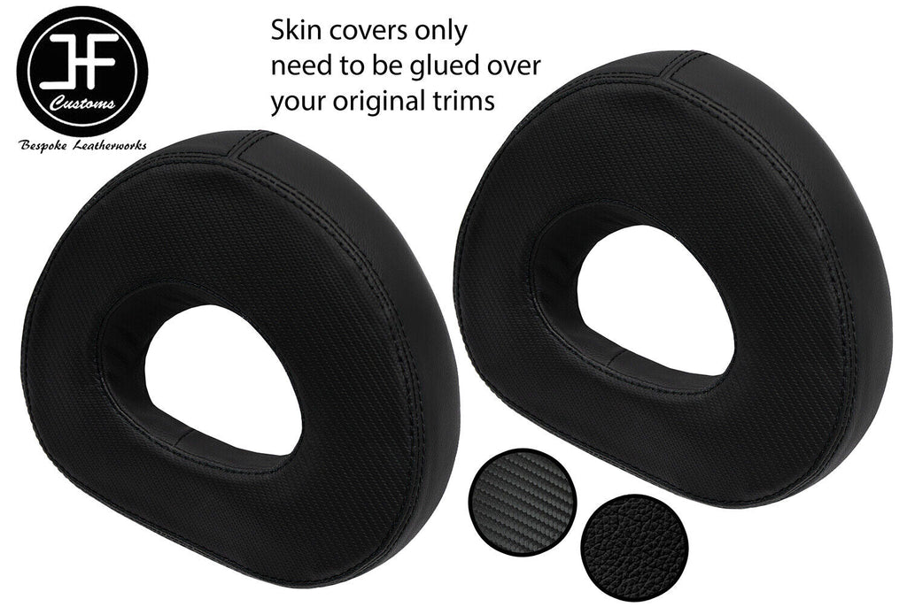 BLACK STITCH 2X HEADREST LEATHER AND CARBON COVERS FOR SMART ROADSTER 452 03-05