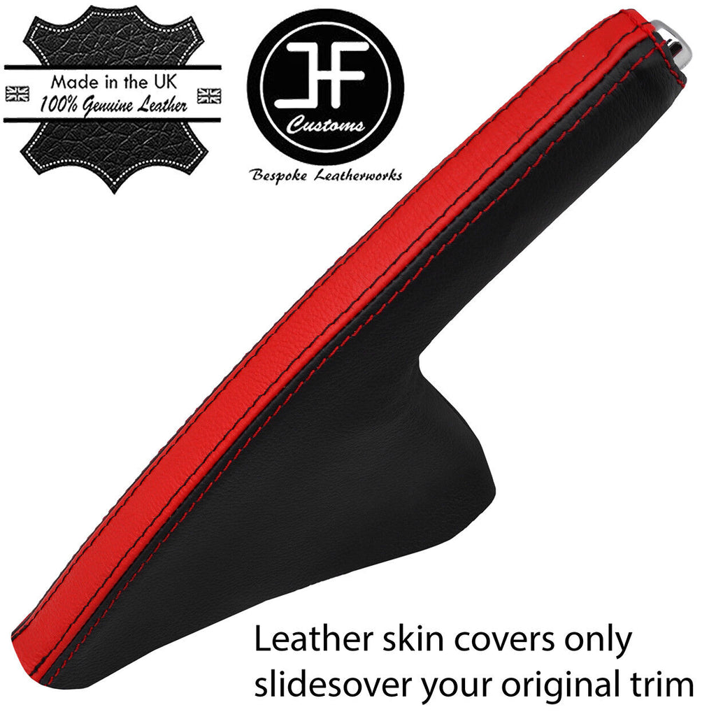 BLACK & RED STRIPE REAL LEATHER HANDBRAKE GAITER FOR SKODA ROOMSTER 2006-2015