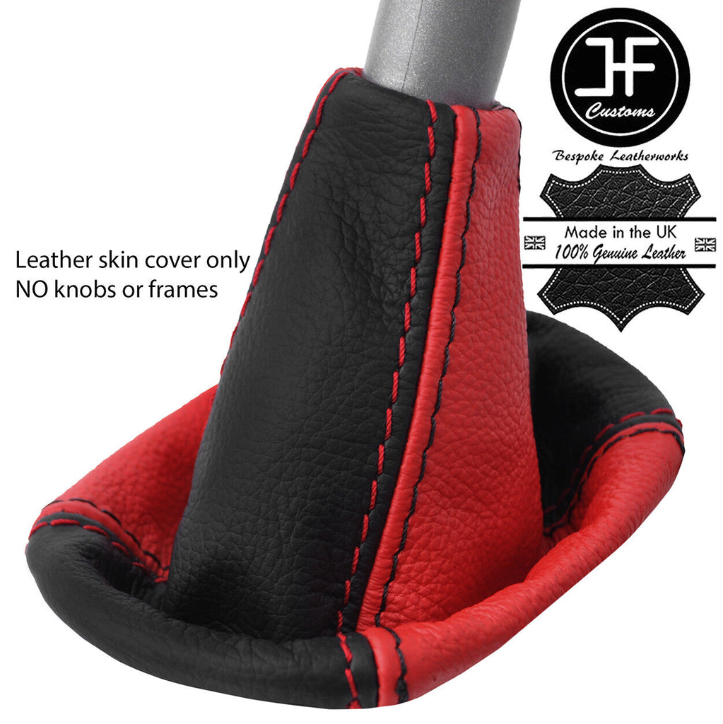 BLACK & RED TOP GRAIN LEATHER MANUAL GEAR GAITER FOR SMART FORFOUR 2004-2006