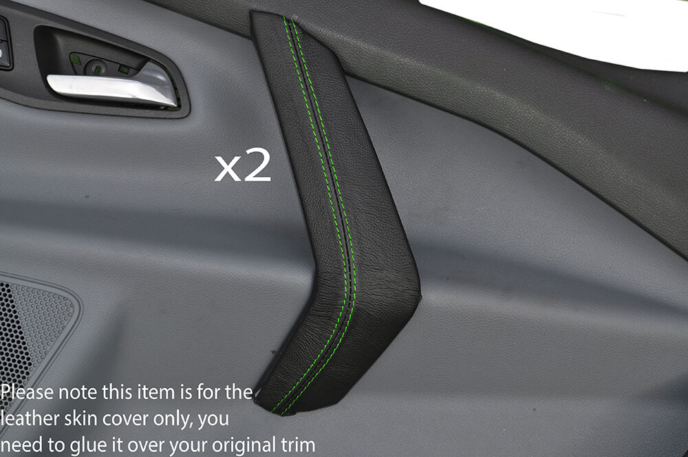 GREEN STITCH 2X FRONT FULL DOOR HANDLE SKIN COVERS FITS FORD TRANSIT MK8 2014+