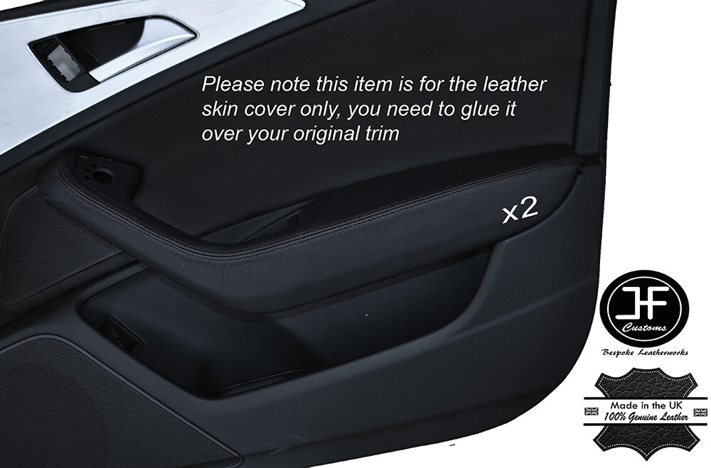 BLACK STITCHING 2X FRONT DOOR HANDLE ARMREST SKIN COVERS FITS AUDI A6 C7 11-15