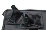 blue stitch FITS LAND CRUISER 80 BLACK LEATHER MANUAL GEAR GAITER CUSTOM NEW