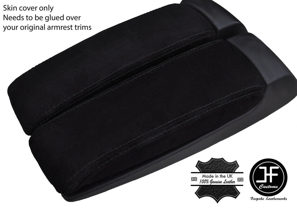 BLACK STITCH REAL SUEDE 2X ARMREST LID COVERS FITS AUDI A8 2003-2010 CUSTOM NEW