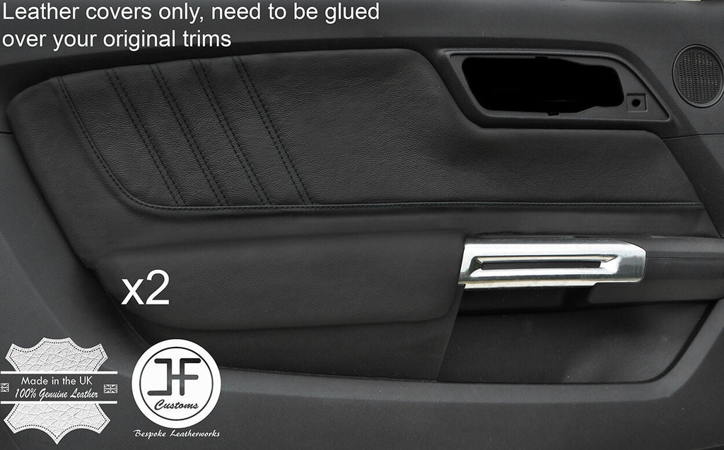 BLACK STITCH 2X REAL LEATHER DOOR CARD TRIM COVERS FITS FORD MUSTANG 2015-2017
