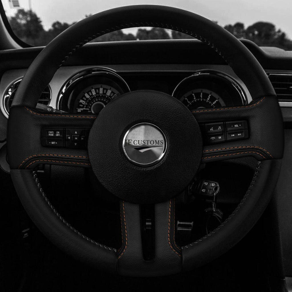 BEIGE STITCH LEATHER COVERED STEERING WHEEL TRIMS+FRAMES FOR FORD MUSTANG 10-14