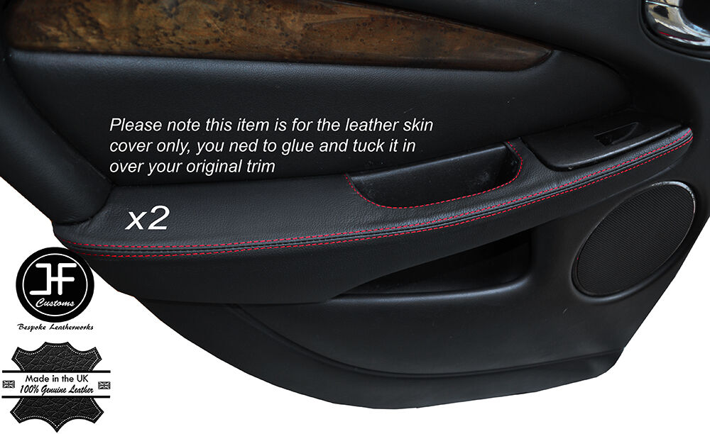 RED STITCH 2X REAR DOOR HANDLE ARMREST COVERS FITS JAGUAR X-TYPE 2001-2009