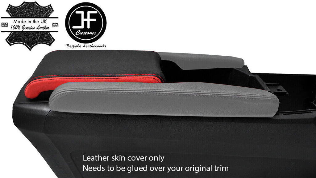 BLACK & RED TOP GRAIN LEATHER ARMREST LID COVER FITS HONDA CIVIC MK10 17-19