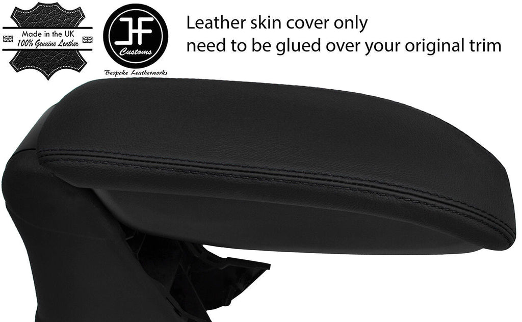 BLACK STITCHING ARMREST LID REAL LEATHER COVER FOR CITROEN C4 CACTUS 2014-2018