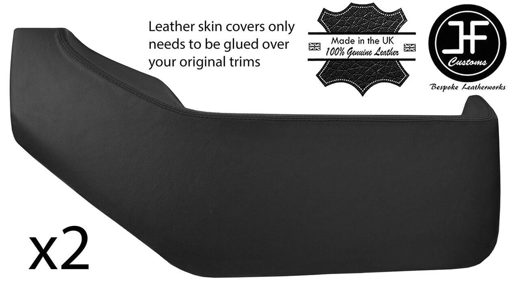BLACK REAL LEATHER 2X DOOR POCKETS COVERS FITS VW T4 TRANSPORTER CARAVELLE
