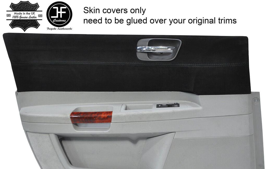 BLACK STITCH 2X FRONT DOOR CARD TRIM SUEDE COVERS FOR CHRYSLER 300C 2005-2011