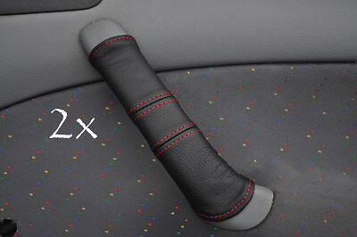 FITS SKODA OCTAVIA 2X DOOR HANDLE COVERS BLACK LEATHER red stitching CUSTOM NEW