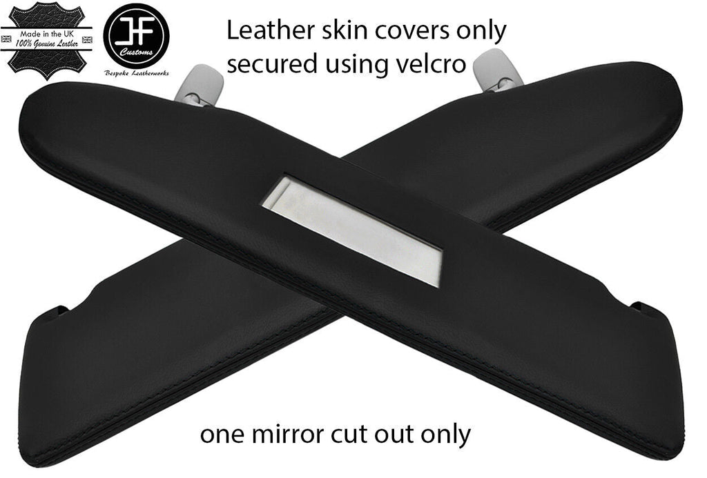 BLACK STITCH 2X SUN VISOR LEATHER COVERS FITS VW T5 TRANSPORTER 1 MIRROR CUTOUT