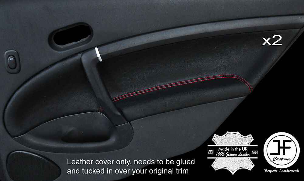 RED STITCH 2X REAR DOOR CARD TRIM LEATHER COVERS FOR SAAB 95 9-5 2006-2009