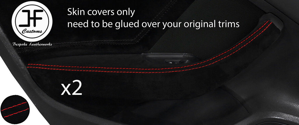 RED STITCH 2X REAR DOOR HANDLE ARMREST SUEDE COVER FOR AUDI A3 13-19 5 DOOR