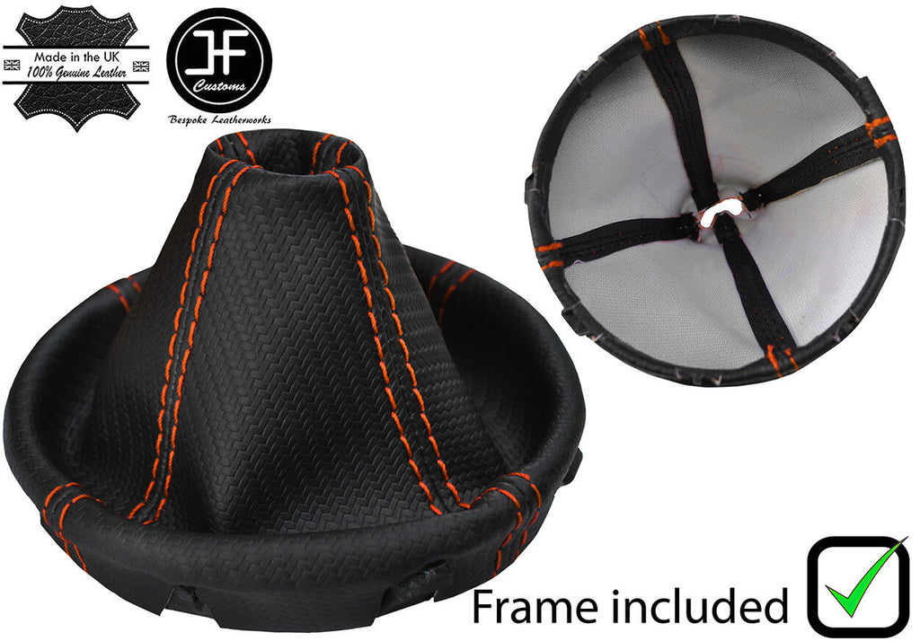 ORANGE 4 DOUBLE STITCH CARBON VINYL GEAR GAITER+PLASTIC FRAME FOR VW T5 03-14