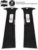 RED STITCH 2X UPPER B PILLAR REAL SUEDE COVERS FITS VW TOUAREG 2002-2011