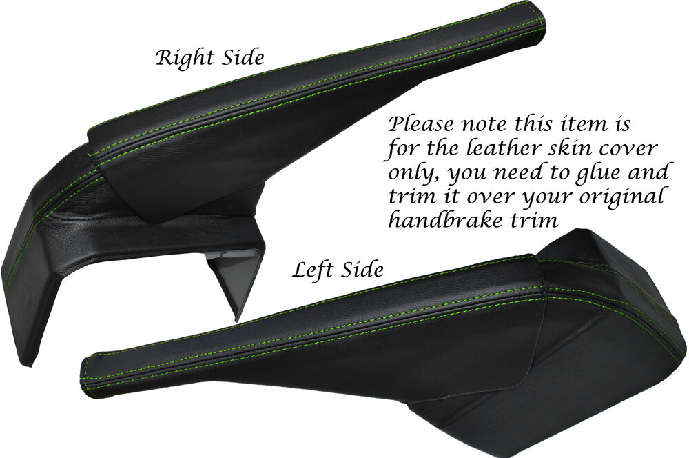 GREEN STITCH HANDBRAKE & BOTTOM BASE LEATHER SKIN COVERS FITS VW T5 TRANSPORTER